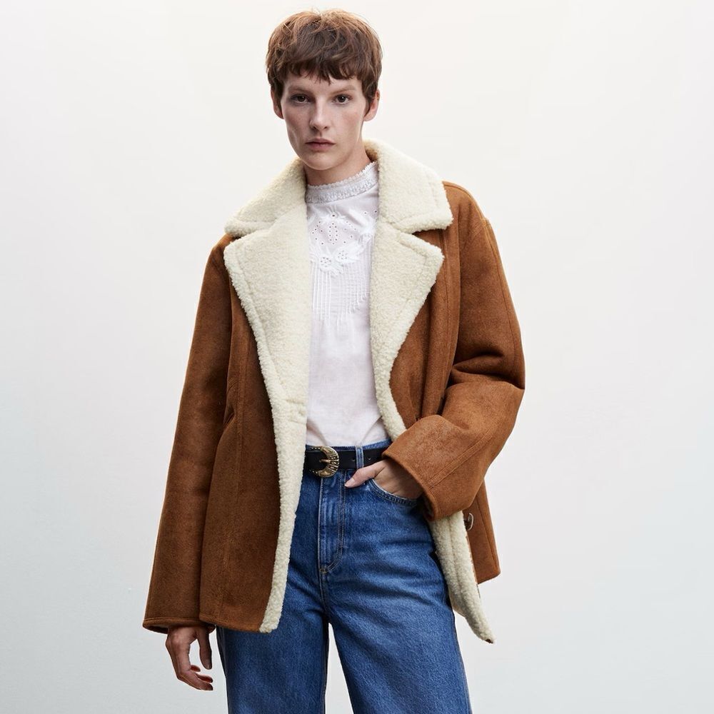 MANGO OVERSIZED SHEARLING-LINED COAT NEW - Picture 8 of 9
